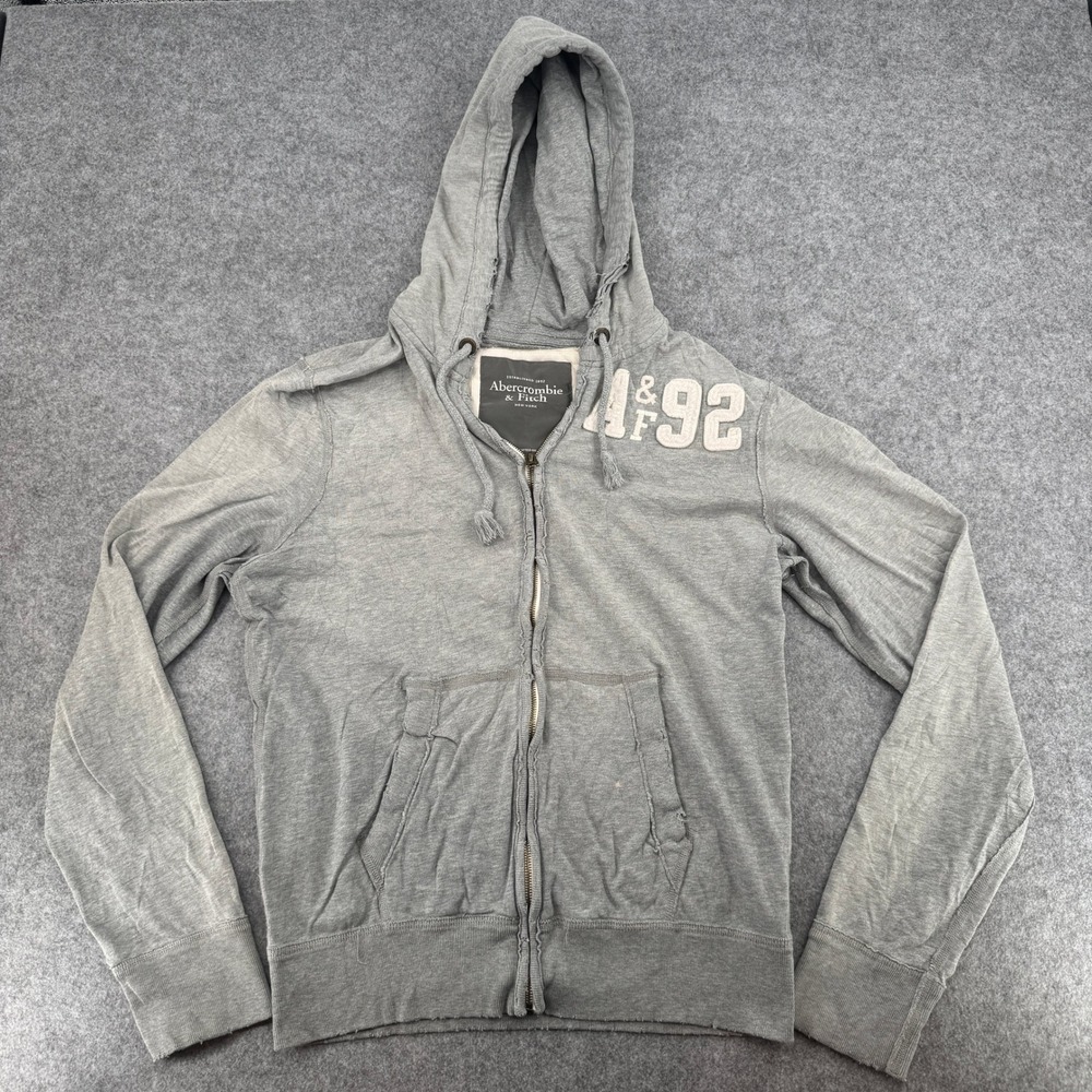 Y2K Abercrombie & Fitch Hoodie Mens Large Full Zip Gray A&F 92 Applique EUC